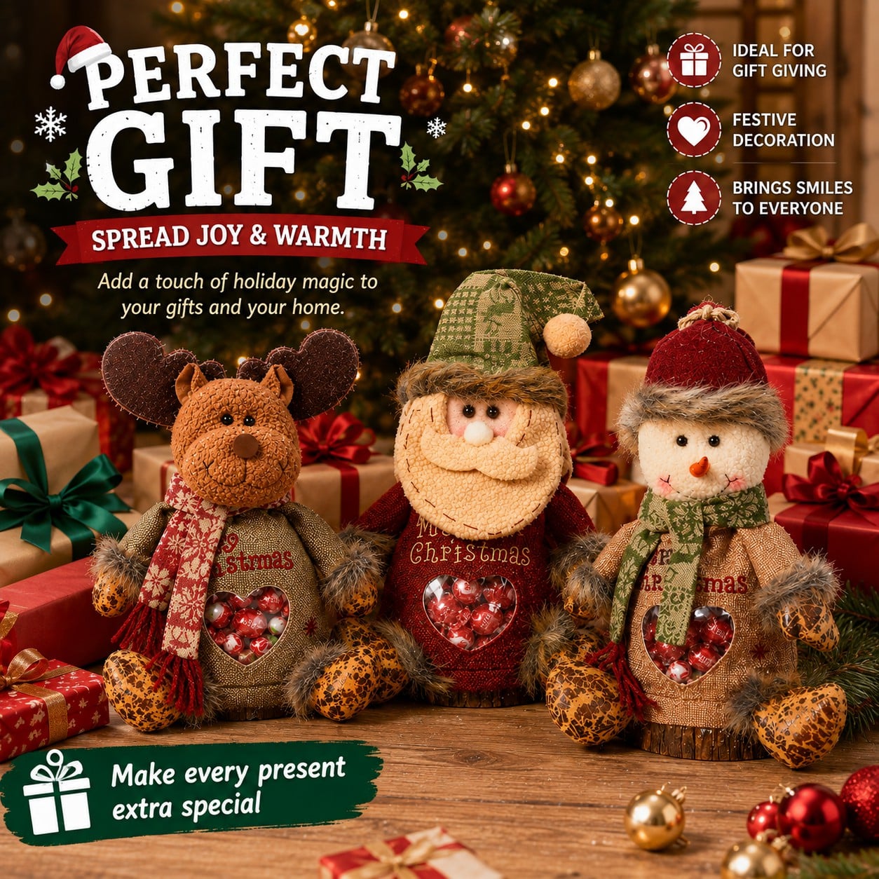 🎅 Stevige kerstzakjes met ritssluiting — voor snoep & kleine cadeaus