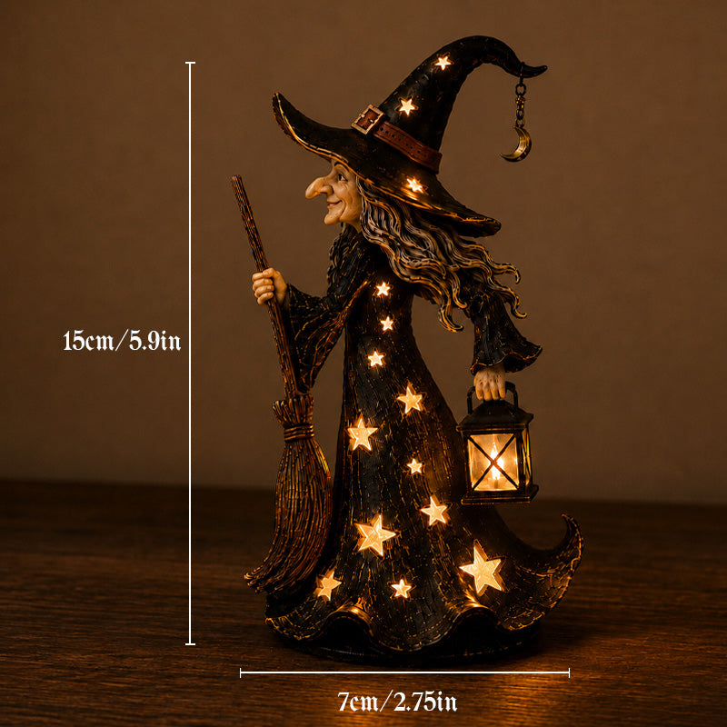 Sterrenheks Nachtlampje Beeldje | Halloween Heks Ornament met Warme LED-lampjes