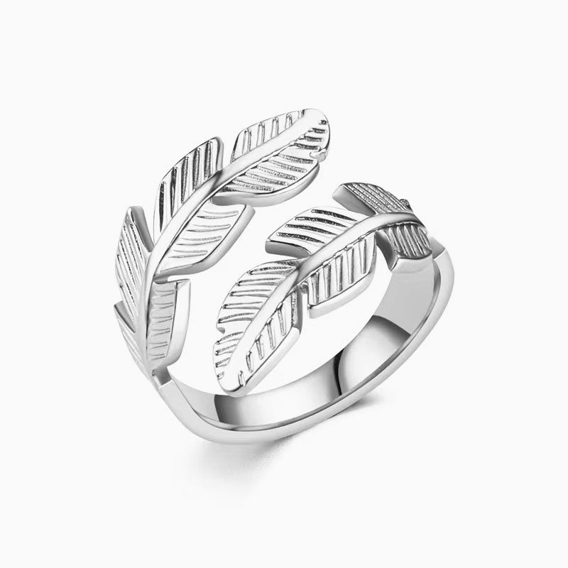 ✨Open Ring Met Veer En Blad 💍🍃🌸