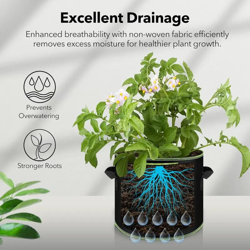🪴 5-Pack 5 Gallon Grow Bags – Heavy Duty Aeration Fabric Pots with Handles for Vegetables, Flowers & Fruits