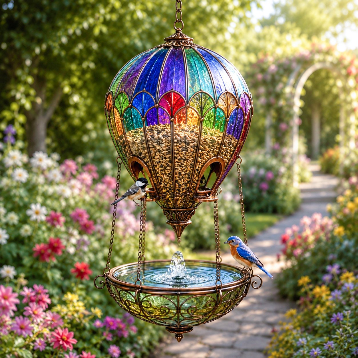 🐦 Gekleurd glazen heteluchtballon vogelhuisje