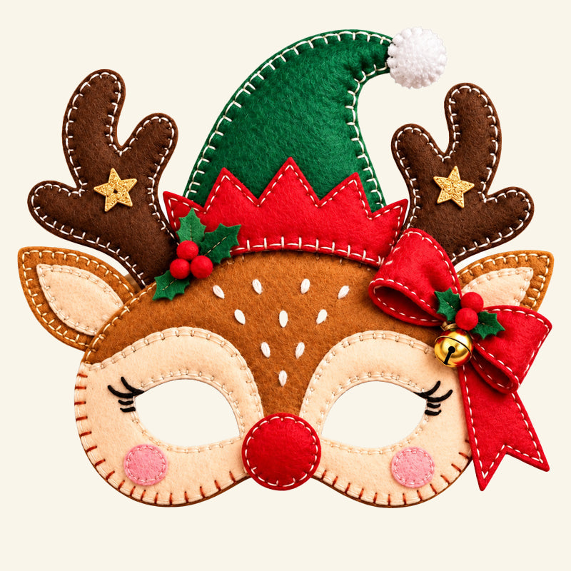 🎭 Set van Handgemaakte Vilten Kerstmaskers – Voor Kinderen & Feestjes 🎄