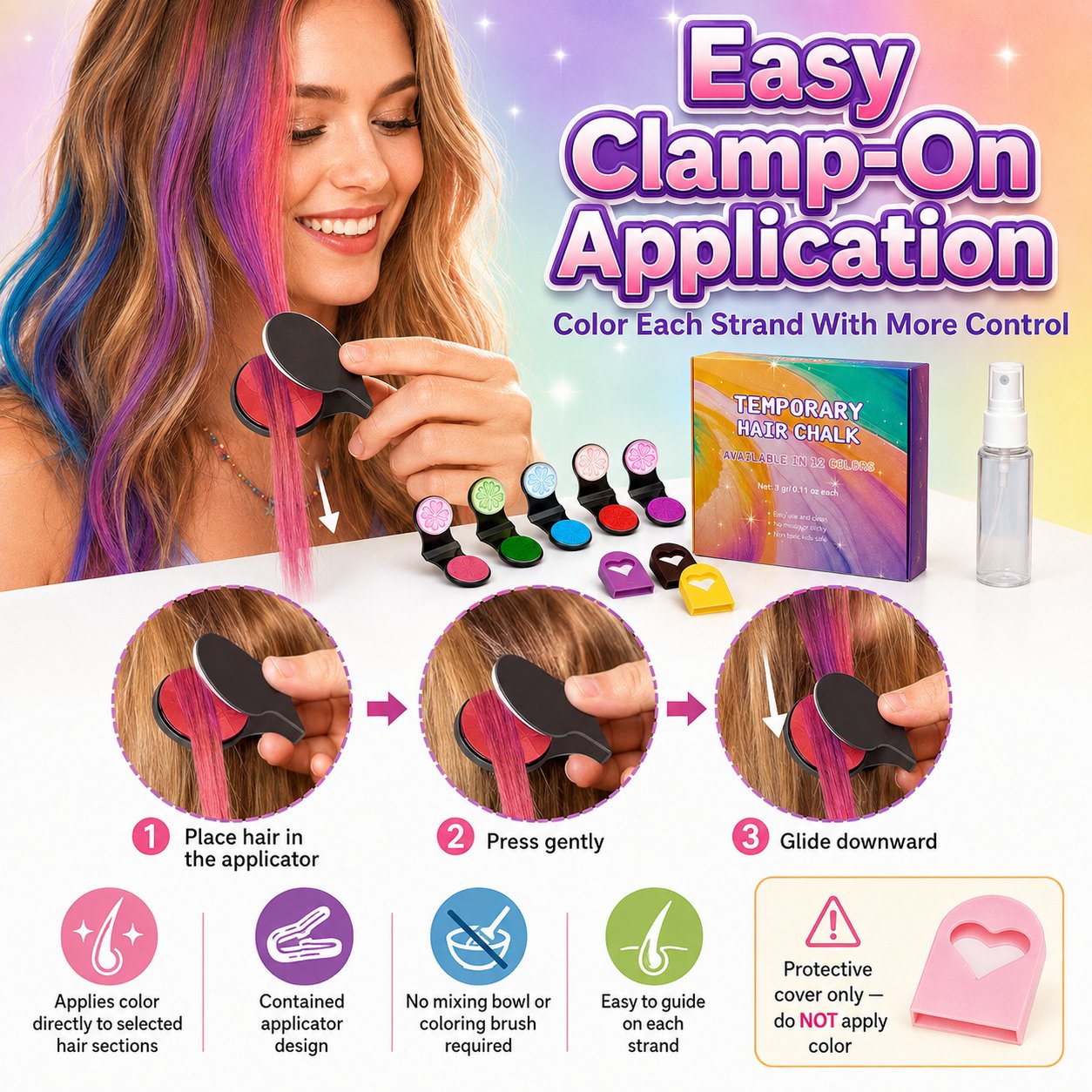 🌈 Set met applicators voor tijdelijke haarkrijtjes, 12 kleuren