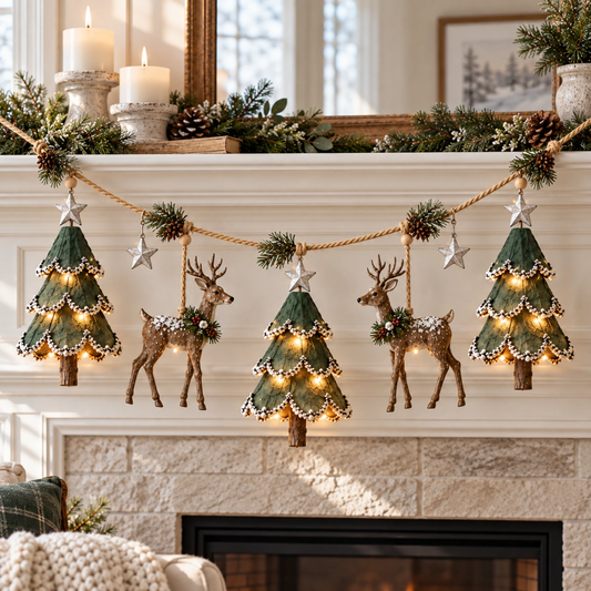 🎄✨ Verlichte Bos Kerstguirlande — Warme Gloed voor een Sfeervolle Kerst