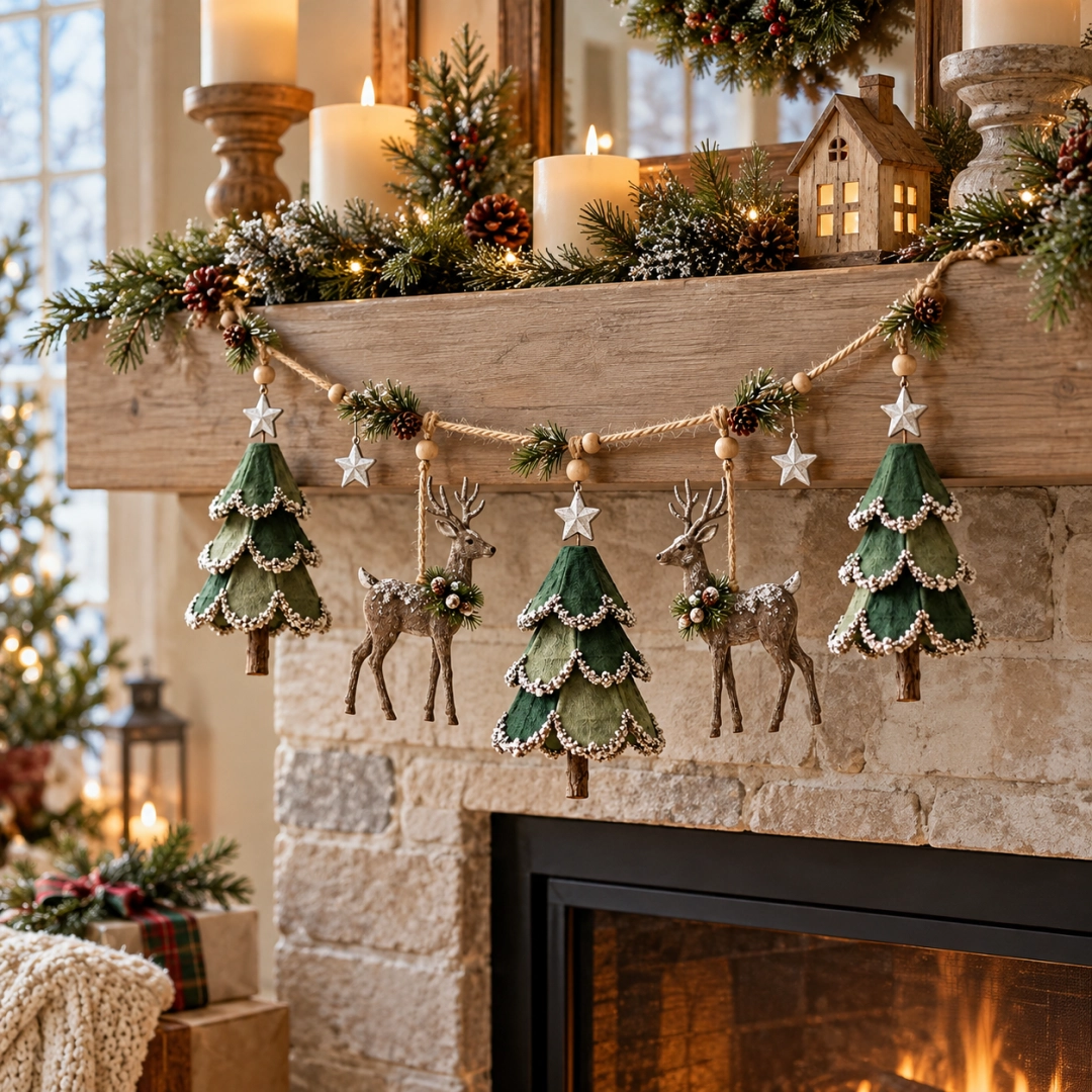 🎄✨ Verlichte Bos Kerstguirlande — Warme Gloed voor een Sfeervolle Kerst