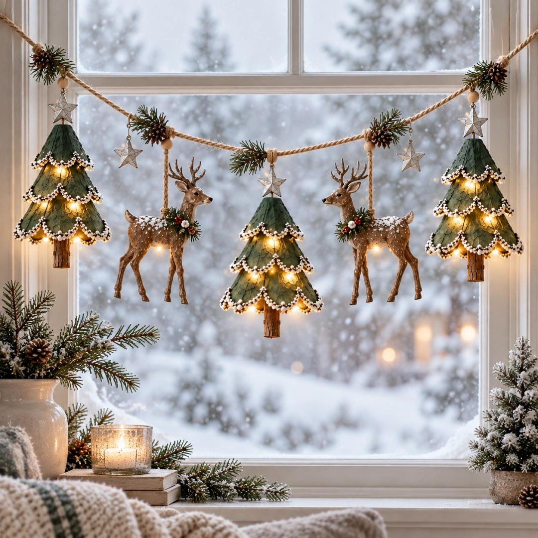 🎄✨ Verlichte Bos Kerstguirlande — Warme Gloed voor een Sfeervolle Kerst