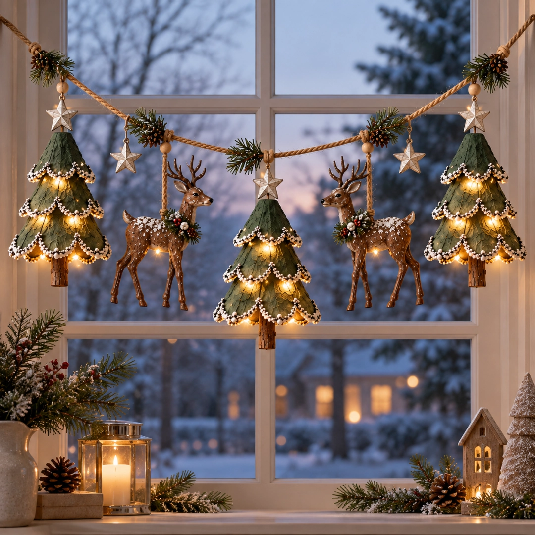 🎄✨ Verlichte Bos Kerstguirlande — Warme Gloed voor een Sfeervolle Kerst