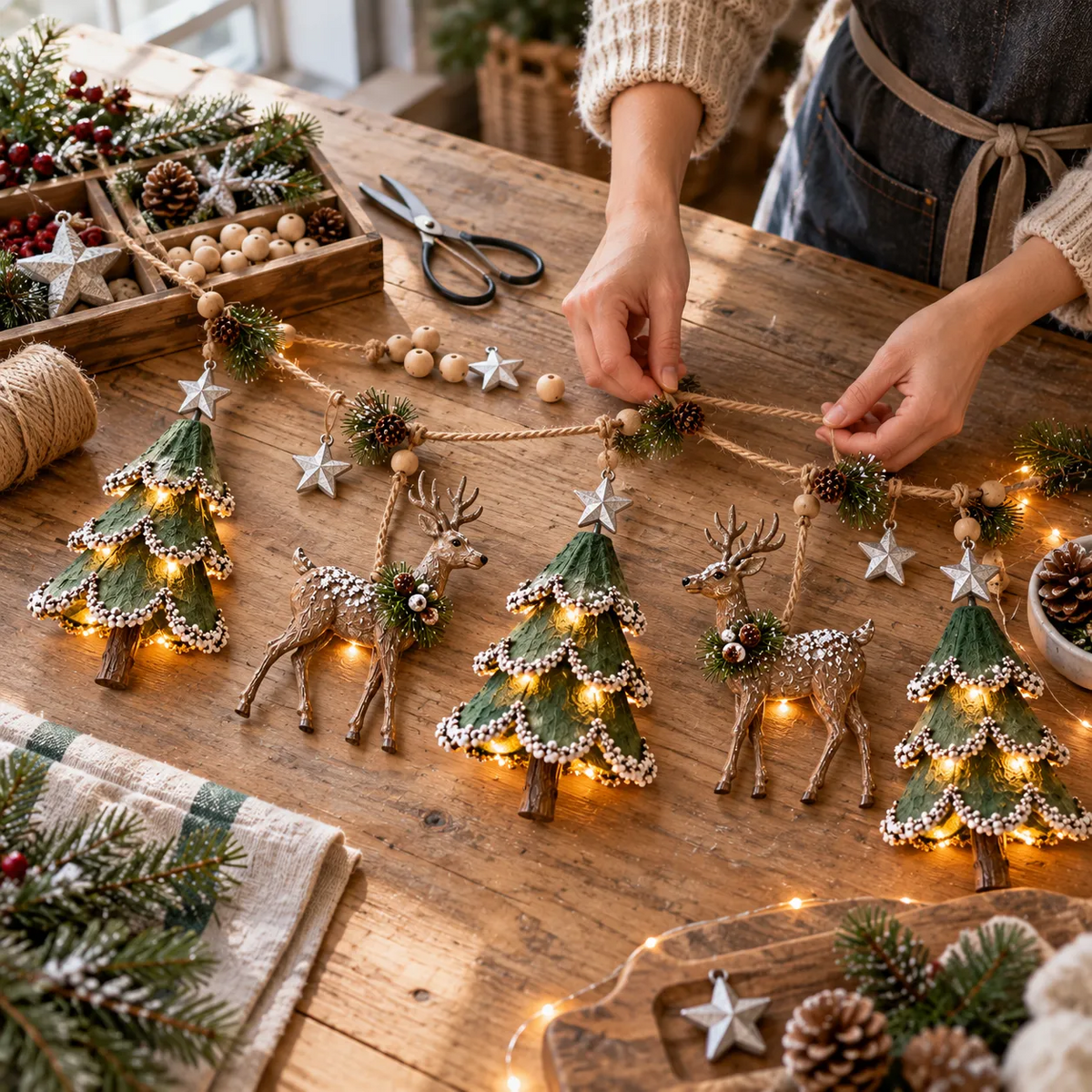 🎄✨ Verlichte Bos Kerstguirlande — Warme Gloed voor een Sfeervolle Kerst