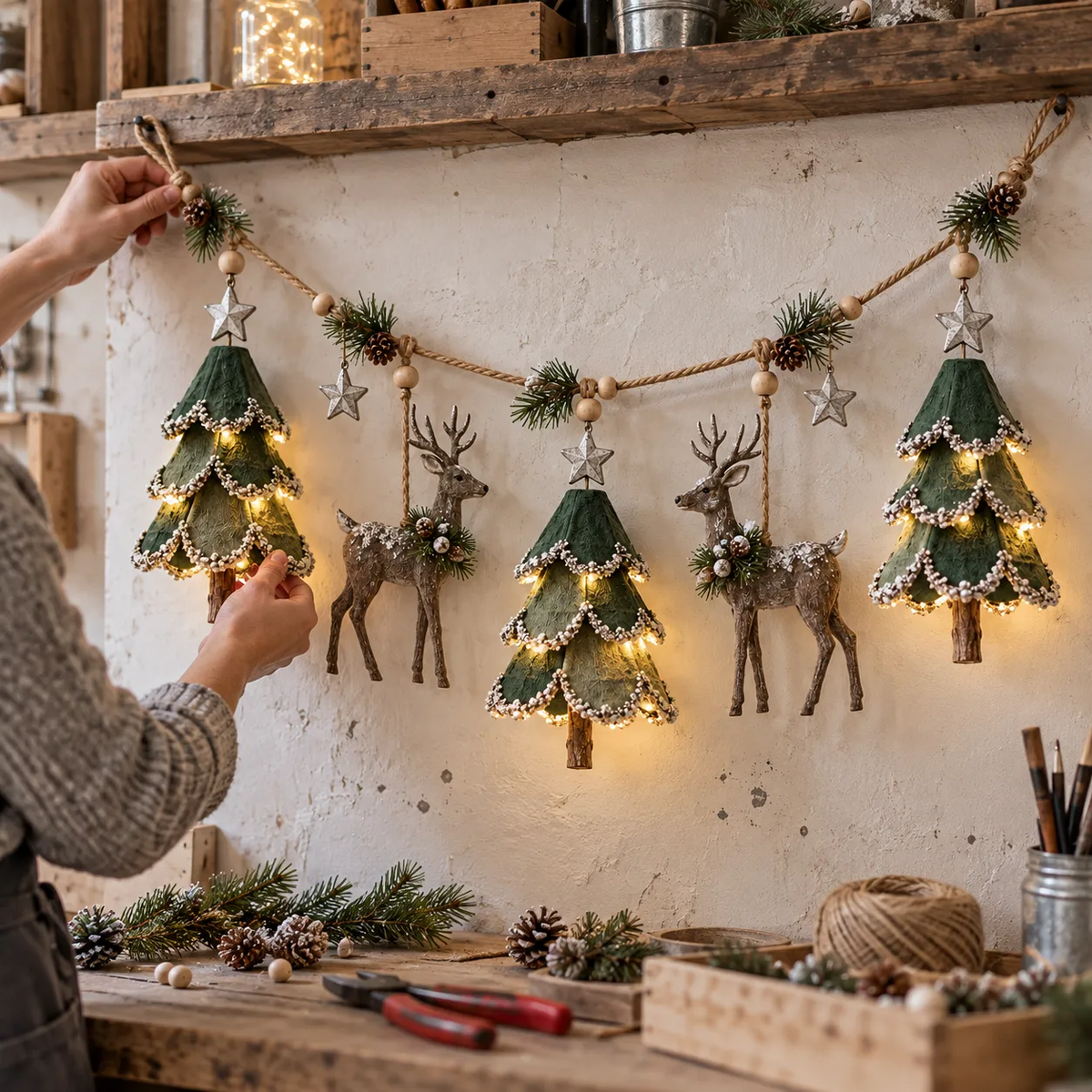 🎄✨ Verlichte Bos Kerstguirlande — Warme Gloed voor een Sfeervolle Kerst
