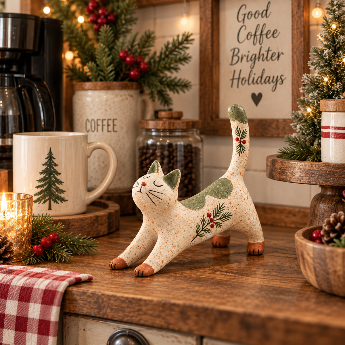 🐈🎄 Boskat Kerstbeeldje — een gezellig klein bosvriendje voor je feestelijke huis