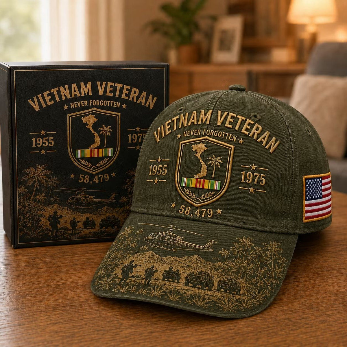🔥🎖️Vietnam Veteran Never Forgotten 1955–1975 Commemorative Cap 🇺🇸