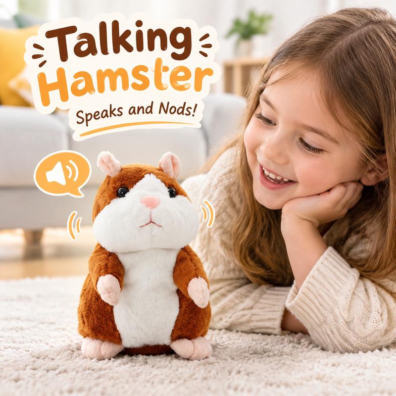 🐹 Pratende hamsterknuffel – herhaalt geluid & beweegt! 3 kleuren + kersteditie (15 cm) ✨🎄
