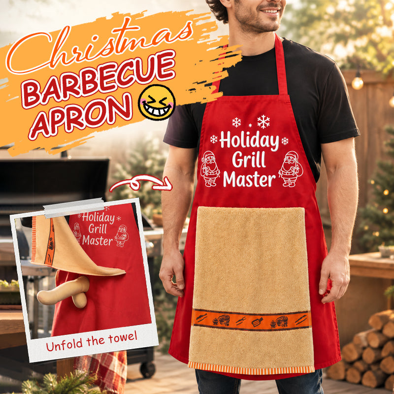 🎅 Kerst BBQ Schort — Grappig Feestdag Grill Master Schort met Handdoek
