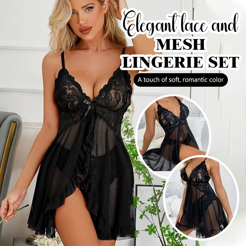 🌸 Elegante lingerie-set van kant en mesh 🎀