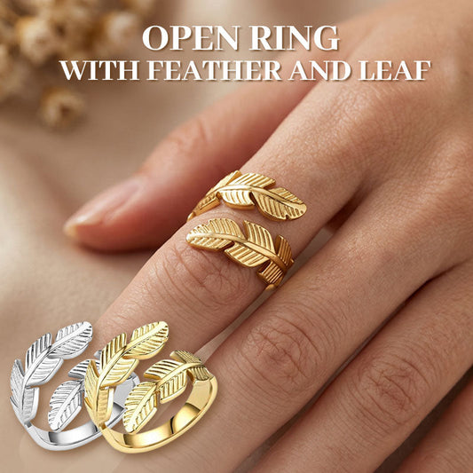 ✨Open Ring Met Veer En Blad 💍🍃🌸