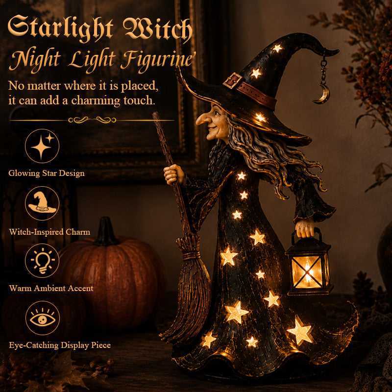 Sterrenheks Nachtlampje Beeldje | Halloween Heks Ornament met Warme LED-lampjes