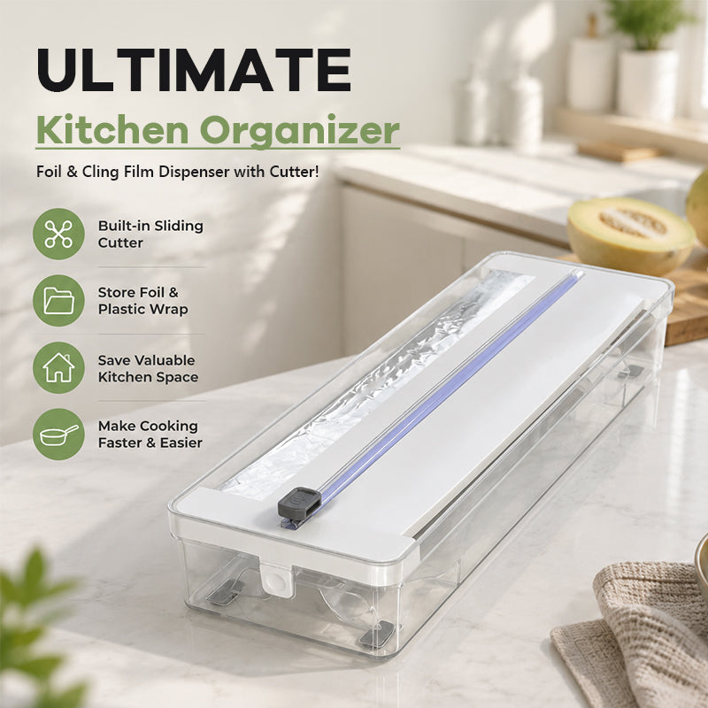 🍳 2-in-1 dispenser voor aluminiumfolie en vershoudfolie met uitschuifbaar mesje! ✂️
