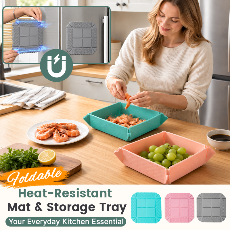 🍽️ Opvouwbare Hittebestendige Mat & Opbergbak – 2-in-1 Onderzetter en Snacktray met Magneetopslag 🧲✨