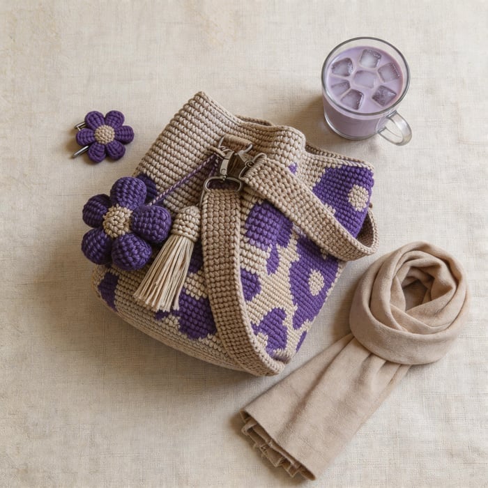 🏆 Aanbieding: 49% KORTING🧵🌸Handgemaakte gehaakte bloementas 🌼✨