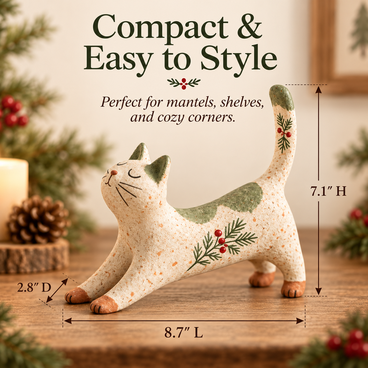 🐈🎄 Boskat Kerstbeeldje — een gezellig klein bosvriendje voor je feestelijke huis
