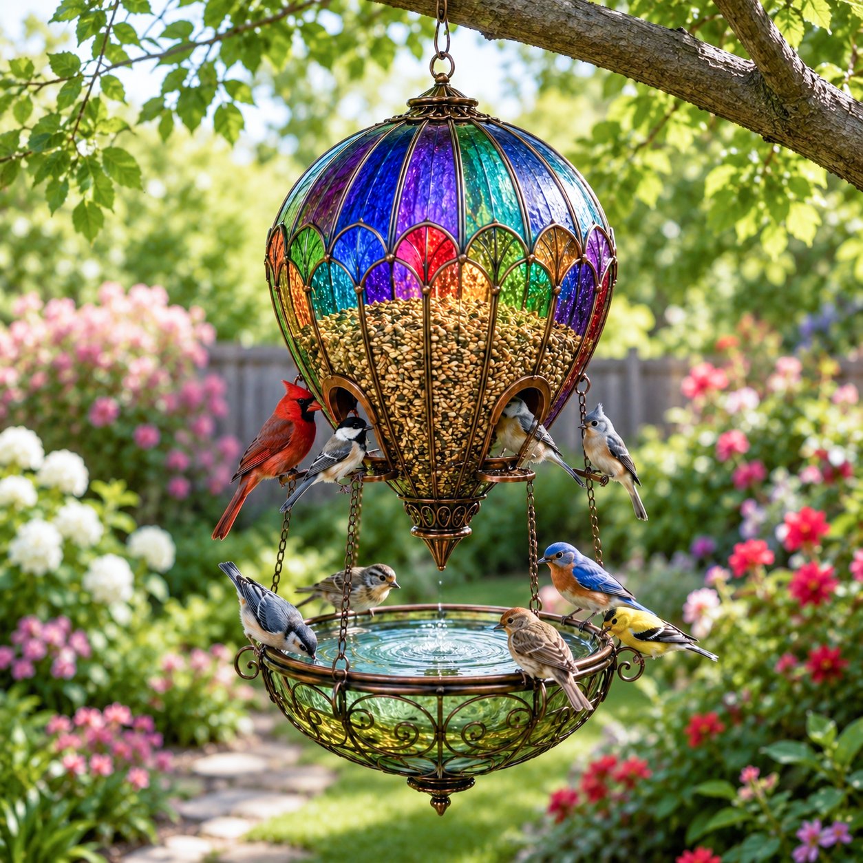 🐦 Gekleurd glazen heteluchtballon vogelhuisje