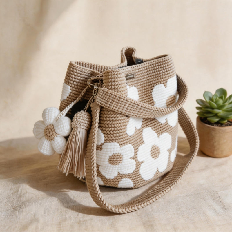 🏆 Aanbieding: 49% KORTING🧵🌸Handgemaakte gehaakte bloementas 🌼✨