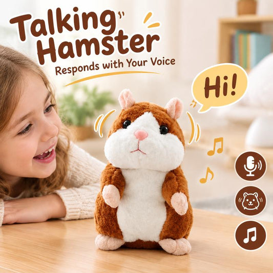 🐹 Pratende hamsterknuffel – herhaalt geluid & beweegt! 3 kleuren + kersteditie (15 cm) ✨🎄