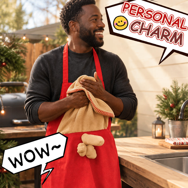 🎅 Kerst BBQ Schort — Grappig Feestdag Grill Master Schort met Handdoek