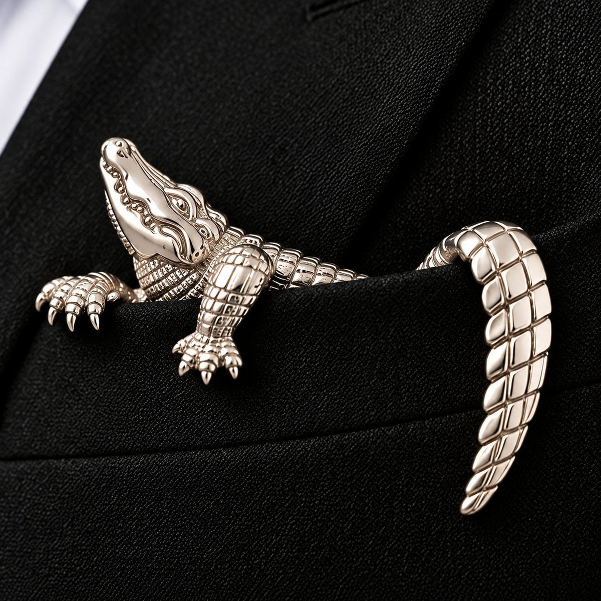🐊✨ Sculpturaal Dieren Metalen Pochetzakdoek