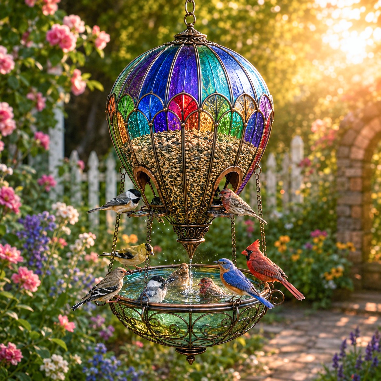 🐦 Gekleurd glazen heteluchtballon vogelhuisje