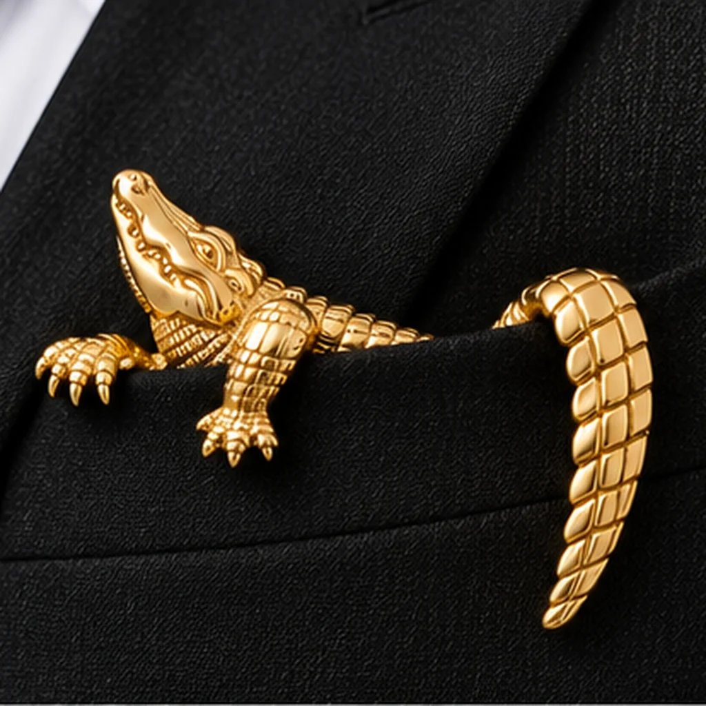 🐊✨ Sculpturaal Dieren Metalen Pochetzakdoek