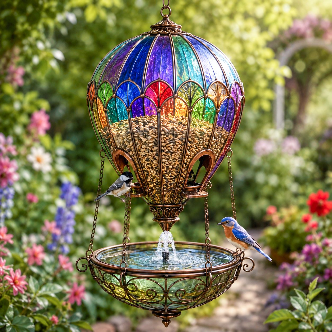 🐦 Gekleurd glazen heteluchtballon vogelhuisje