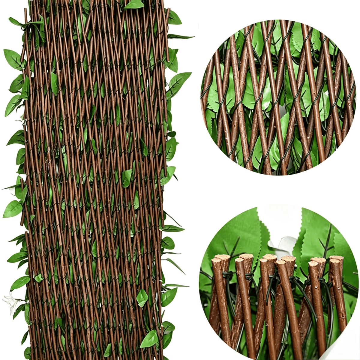 🔥 Uitbreidbaar Imitatie Rotan Hekwerk met Witte Bloemen — Rekbaar & Vouwbaar
