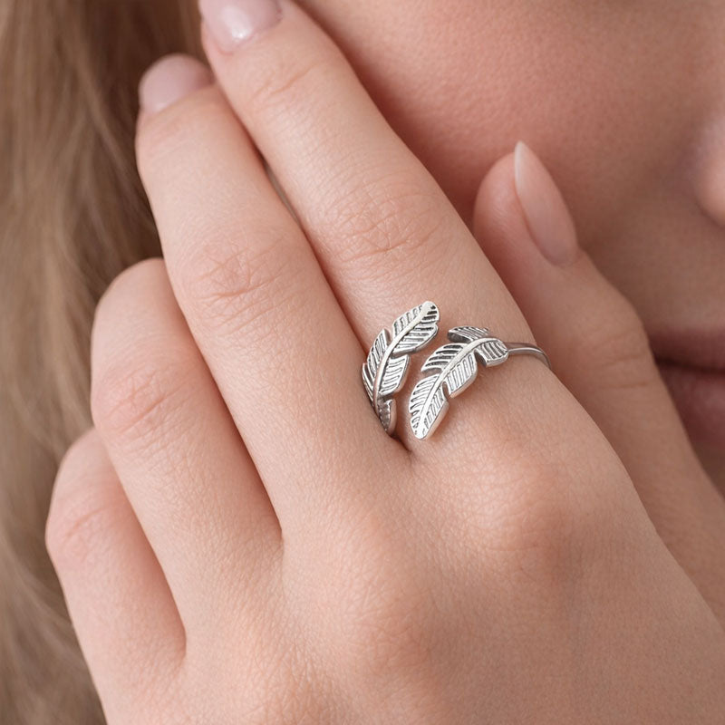 ✨Open Ring Met Veer En Blad 💍🍃🌸