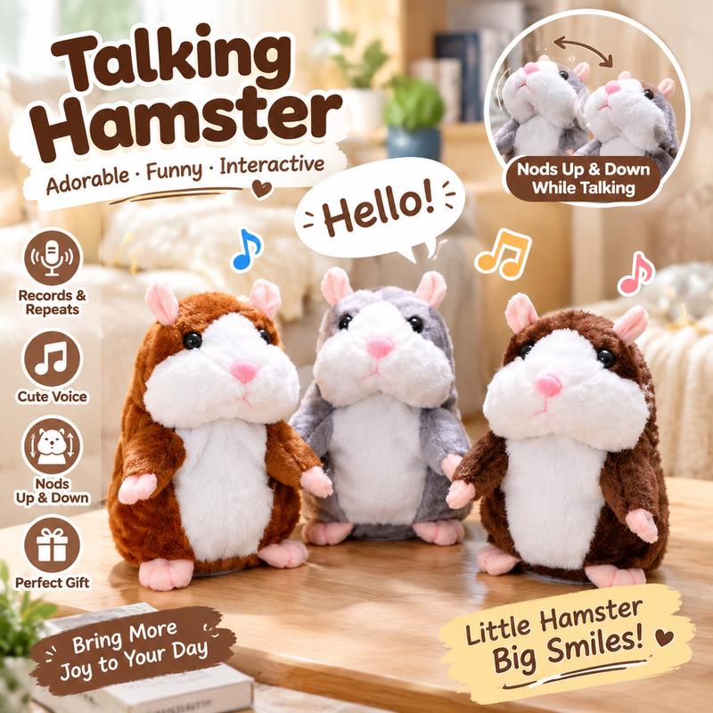 🐹 Pratende hamsterknuffel – herhaalt geluid & beweegt! 3 kleuren + kersteditie (15 cm) ✨🎄