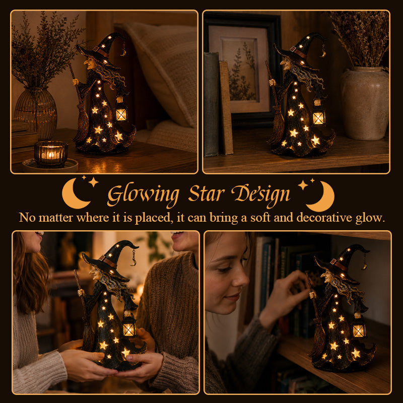 Sterrenheks Nachtlampje Beeldje | Halloween Heks Ornament met Warme LED-lampjes