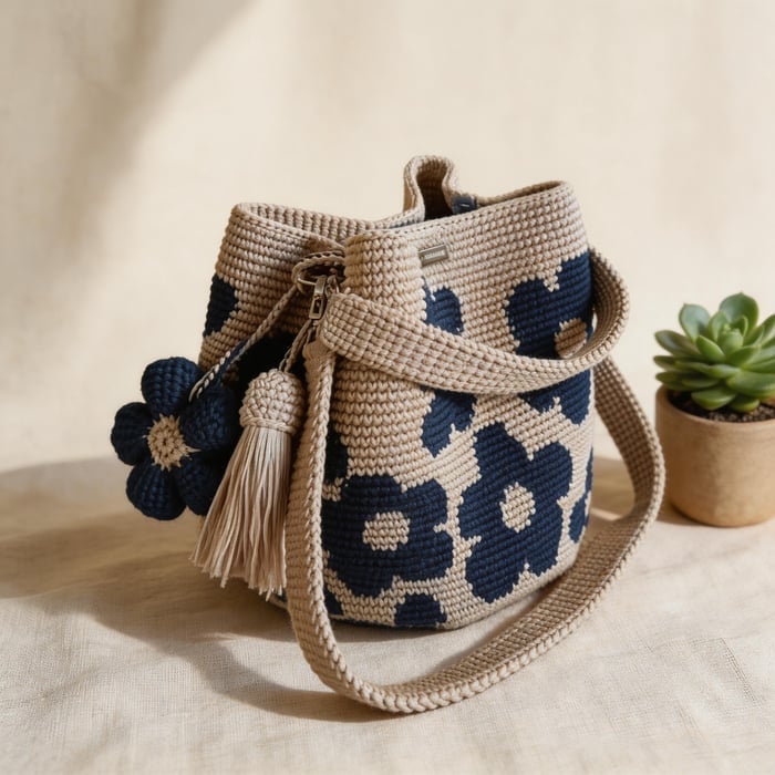 🏆 Aanbieding: 49% KORTING🧵🌸Handgemaakte gehaakte bloementas 🌼✨