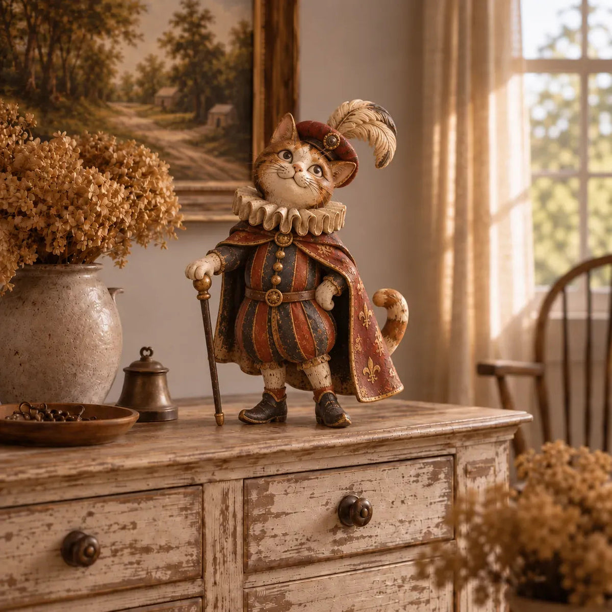 👑 Middeleeuwse Kattenhof Beeldjes | 5 Vintage-geïnspireerde Koninklijke Personages voor Planken, Schoorsteenmantels & Kattenverzamelaars 🐈