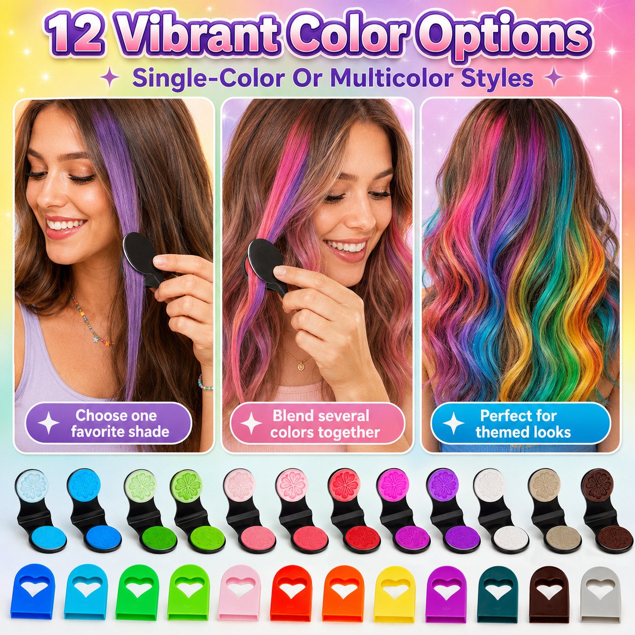 🌈 Set met applicators voor tijdelijke haarkrijtjes, 12 kleuren