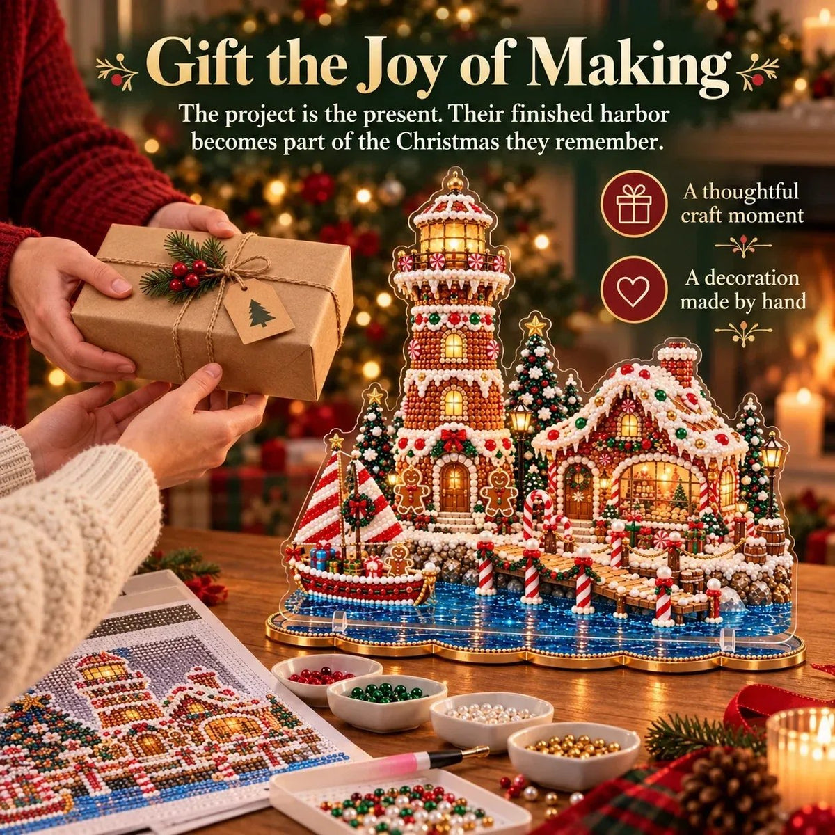 ✨ 3D Parelkunst Kerstvuurtoren – Fluweelzacht Canvas & Krasbestendige Kristallen | Luxe DIY Kerstdecoratie 🎄