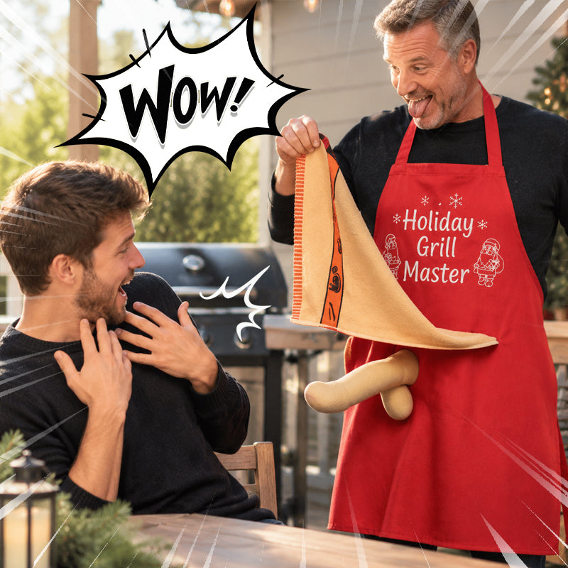 🎅 Kerst BBQ Schort — Grappig Feestdag Grill Master Schort met Handdoek