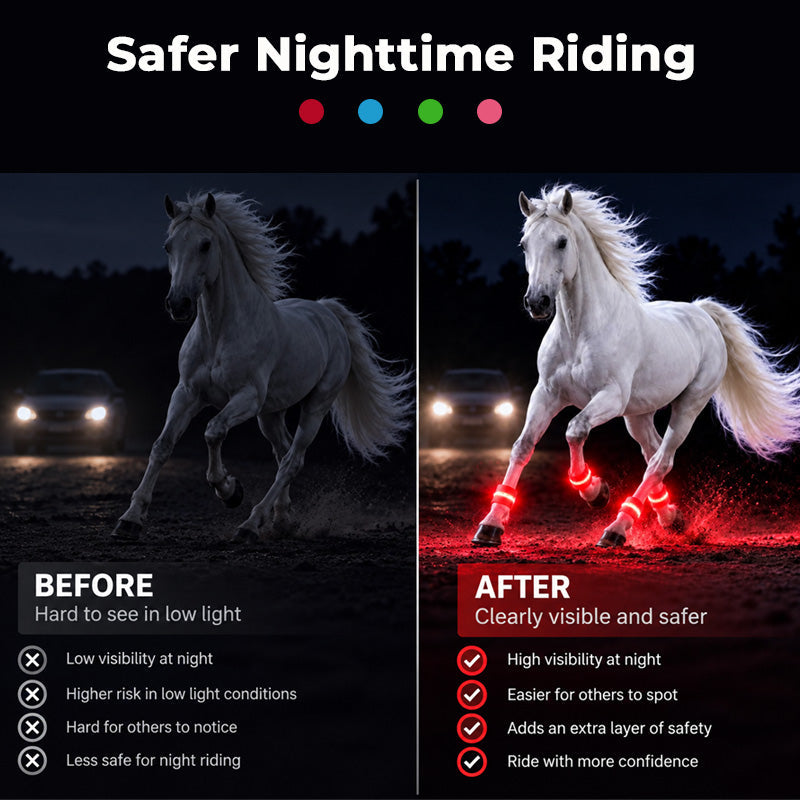 🐎Led-beenbanden voor paarden | Goed zichtbare, oplichtende banden voor ritten in het donker