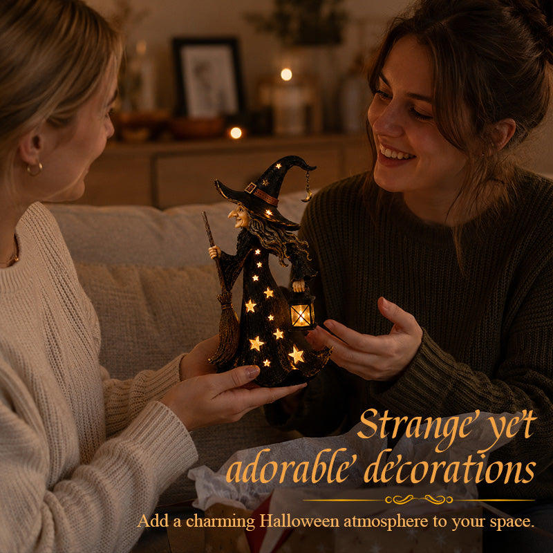 Sterrenheks Nachtlampje Beeldje | Halloween Heks Ornament met Warme LED-lampjes