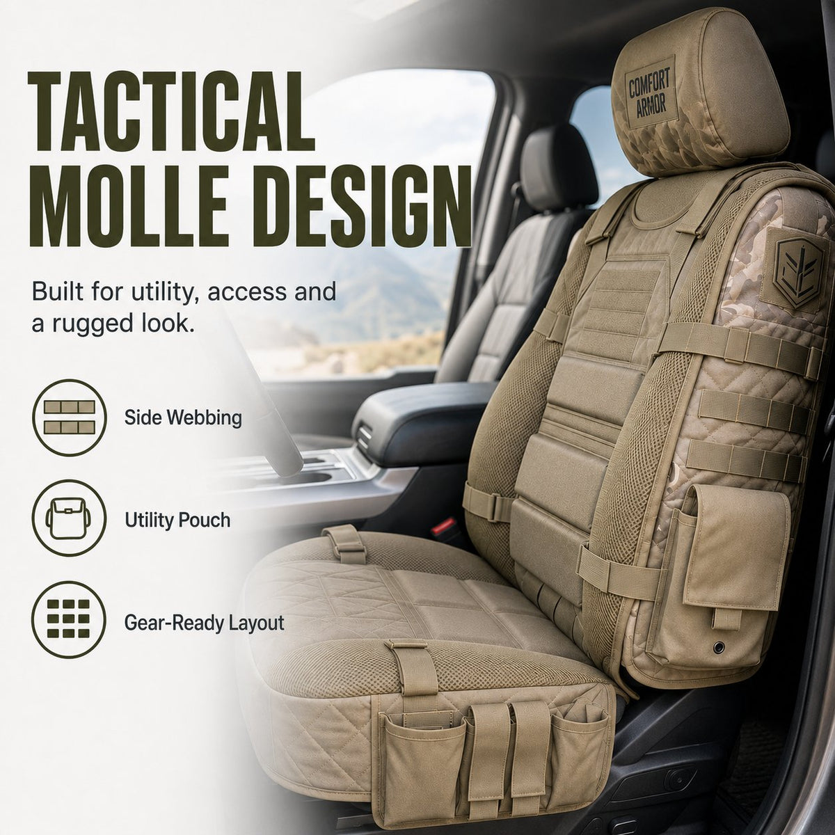 Tactische MOLLE Auto Stoelorganizer — Robuuste Bescherming & Slimme Opbergruimte