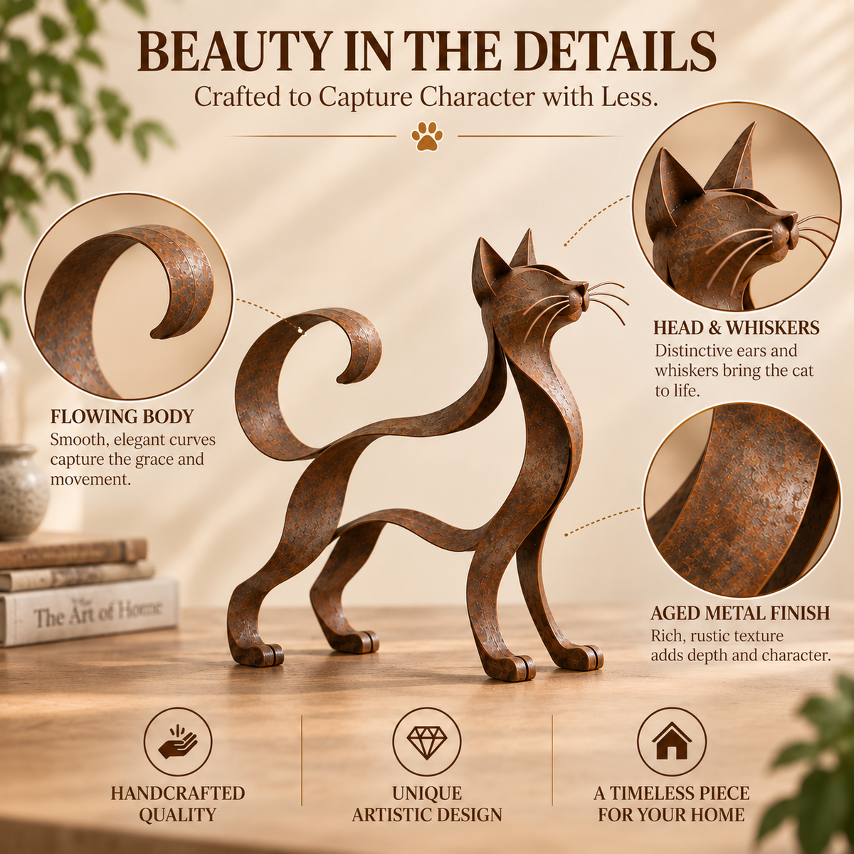 🐱 Maine Coon -tyylinen metallinen kissaveistos