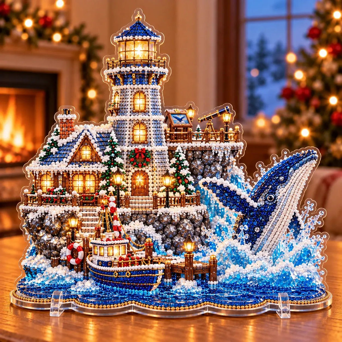 ✨ 3D Parelkunst Kerstvuurtoren – Fluweelzacht Canvas & Krasbestendige Kristallen | Luxe DIY Kerstdecoratie 🎄