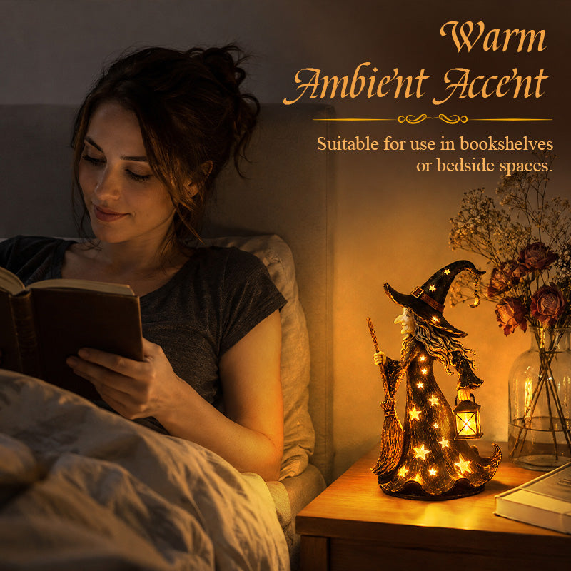 Sterrenheks Nachtlampje Beeldje | Halloween Heks Ornament met Warme LED-lampjes
