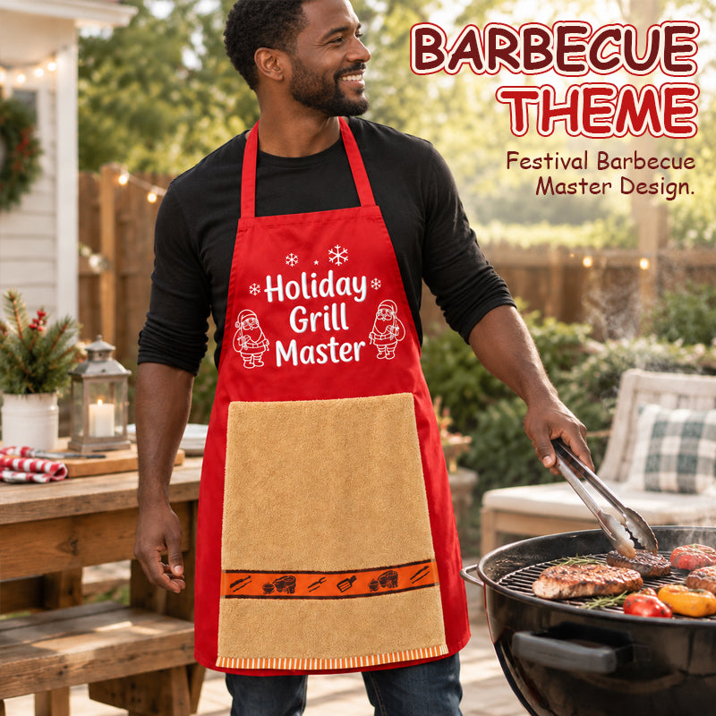 🎅 Kerst BBQ Schort — Grappig Feestdag Grill Master Schort met Handdoek