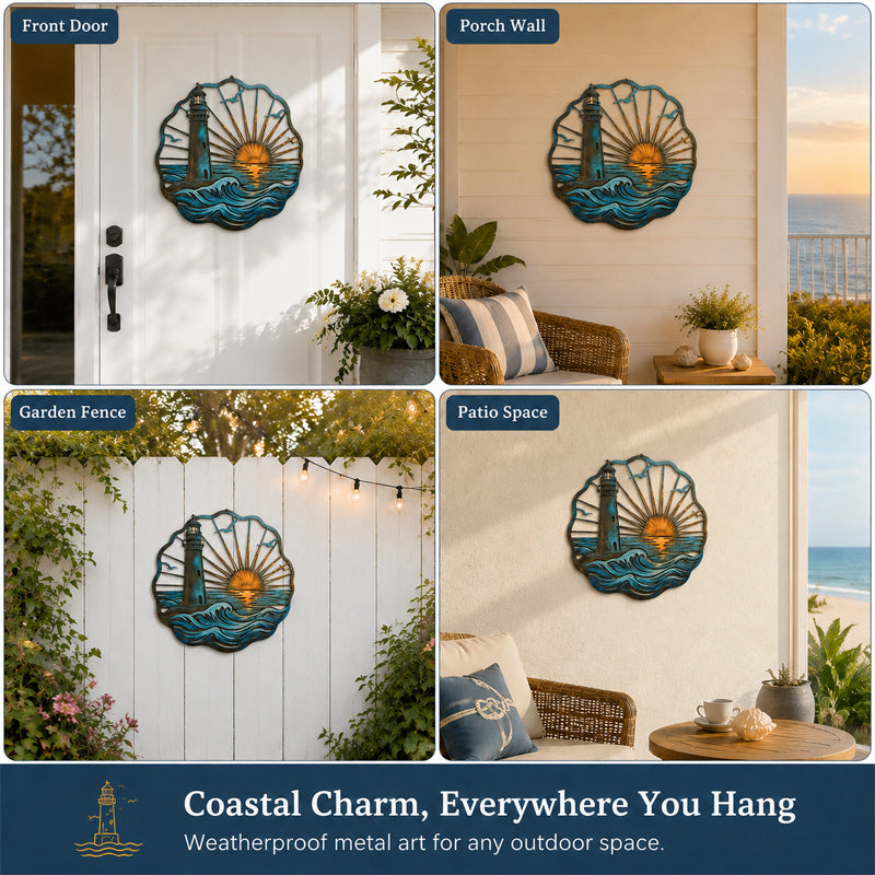 🌅 Golden Harbour-muurschildering – Metalen wanddecoratie in vintage kuststijl⚓