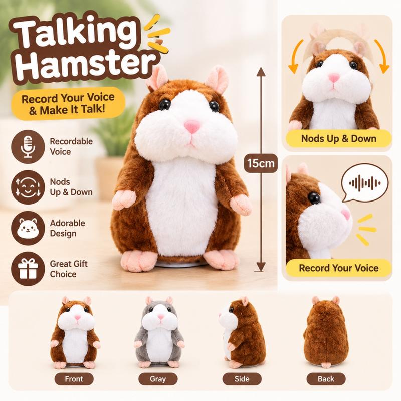 🐹 Pratende hamsterknuffel – herhaalt geluid & beweegt! 3 kleuren + kersteditie (15 cm) ✨🎄